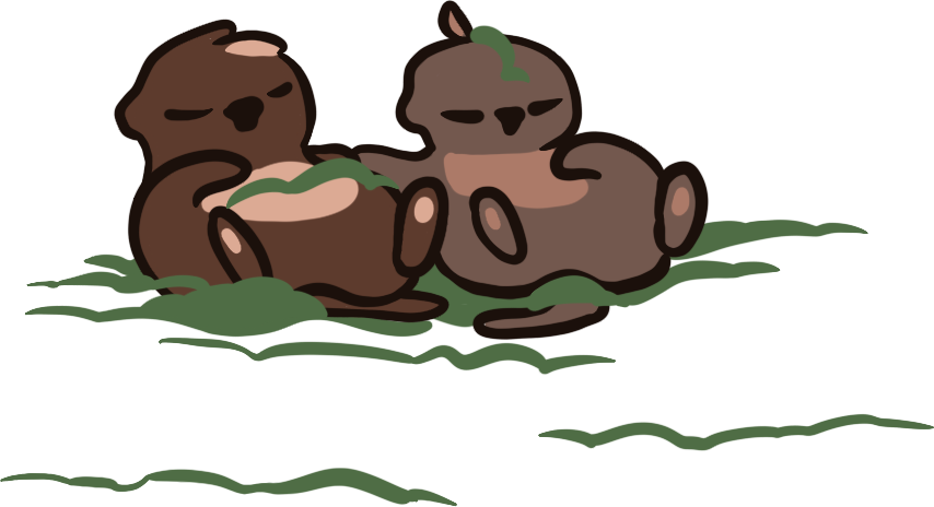 Two otters floating together in kelp — a raft